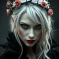 Alluring highly detailed matte portrait of a beautiful white haired vampire with a rose thorn crown in the style of Stefan Kostic, 8k, High Definition, Highly Detailed, Intricate, Half Body, Realistic, Sharp Focus, Fantasy, Elegant