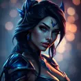 Alluring portrait of a beautiful Vayne from League of Legends in Blue, Highly Detailed, Half Body, Bokeh effect, Photo Realistic by Stefan Kostic