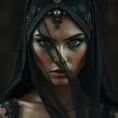 Alluring matte portrait of a beautiful veiled Nidalee wearing a black veil, 8k, Highly Detailed, Intricate, Half Body, Realistic, Sharp Focus, Volumetric Lighting, Fantasy, Elegant by Stanley Artgerm Lau, Alphonse Mucha, WLOP