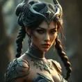 Alluring matte portrait of a beautiful Nidalee in the style of Stefan Kostic, 8k, Highly Detailed, Intricate, Half Body, Realistic, Sharp Focus, Volumetric Lighting, Fantasy, Elegant by Stanley Artgerm Lau, Greg Rutkowski