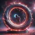 Digital art of Black hole containing strange object astronaut, Sci-Fi, Volumetric Lighting