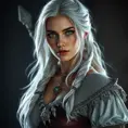 Alluring full body portrait of a beautiful Ciri from the Witcher 3 in white, 8k, Highly Detailed, Intricate, Photo Realistic, Sharp Focus, Volumetric Lighting, Fantasy, Elegant