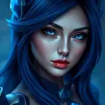 Alluring matte portrait of a beautiful Irelia from League of Legends in Blue, Highly Detailed, Full Body, Bokeh effect, Photo Realistic, Sharp Focus by Stefan Kostic