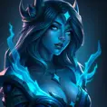 Alluring matte portrait of a beautiful Sona from League of Legends in blue, Half Body, Realistic, Volumetric Lighting, Fantasy by Stanley Artgerm Lau