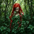 An fierce red headed Poison Ivy in an ivy forest, Intricate, Half Body, Photo Realistic