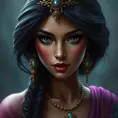 Alluring matte portrait of Princess Jasmine, HD, Highly Detailed, HQ, Hyper Detailed, Intricate Artwork, Ultra Detailed, Digital Painting, Matte Painting, Realistic, Sharp Focus, Dim light, Fantasy