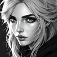 Black & White portrait of Ciri, Highly Detailed, Intricate, Artstation, Beautiful, Digital Painting, Sharp Focus, Concept Art, Elegant