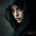 Alluring matte portrait of a beautiful veiled Yennefer wearing a black veil with long straight hair, 8k, Highly Detailed, Intricate, Half Body, Realistic, Sharp Focus, Volumetric Lighting, Fantasy, Elegant