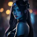 Alluring matte portrait of a beautiful Irelia from League of Legends in Blue, Highly Detailed, Half Body, Bokeh effect, Photo Realistic, Sharp Focus by Stefan Kostic