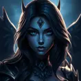 Matte portrait of the beautiful Samira from League of Legends in dark blue, Highly Detailed, Intricate, Realistic, Volumetric Lighting, Elegant