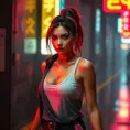 Beautiful woman walking with beatiful and detailed eyes, dynamic pose, slightly athletic beatiful body, Cybernatic and Sci-Fi, Full Body, Cyberpunk, Blade Runner 2049, Neon light effect, Neon, Futurism