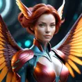 Alluring matte portrait of a beautiful red haired alien winged Sarah Kerrigan, 8k, Highly Detailed, Intricate, Half Body, Realistic, Sharp Focus, Volumetric Lighting, Fantasy, Elegant by Stanley Artgerm Lau, WLOP, Stefan Kostic