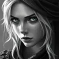 Black & White portrait of Ciri, Highly Detailed, Intricate, Artstation, Beautiful, Digital Painting, Sharp Focus, Concept Art, Elegant