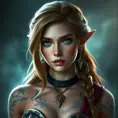 Matte portrait of Princess Zelda with tattoos, 8k, Highly Detailed, Powerful, Alluring, Artstation, Magical, Digital Painting, Photo Realistic, Sharp Focus, Volumetric Lighting, Concept Art by Stanley Artgerm Lau, Greg Rutkowski