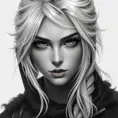 Black & White portrait of Ciri, Highly Detailed, Intricate, Artstation, Beautiful, Digital Painting, Sharp Focus, Concept Art, Elegant