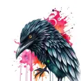 Raven, Highly Detailed, Intricate, Color Splash, Ink Art, Fantasy, Dark