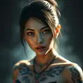 Matte portrait of Cassandra Cain with tattoos, 8k, Highly Detailed, Alluring, Artstation, Bokeh effect, Sharp Focus, Volumetric Lighting, Concept Art by Stanley Artgerm Lau, Greg Rutkowski