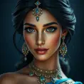 Matte portrait of the beautiful Princess Jasmine in dark blue, 8k, Highly Detailed, Intricate, Realistic, Sharp Focus, Volumetric Lighting, Fantasy, Elegant by Stanley Artgerm Lau, WLOP, Stefan Kostic