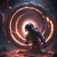 Digital art of Black hole containing strange object astronaut, Sci-Fi, Volumetric Lighting