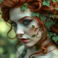 An alluring beautiful red headed Poison Ivy, Intricate, Half Body, Photo Realistic