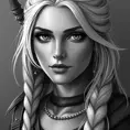 Black & White portrait of a beautiful Ciri from the Witcher 3, Highly Detailed, Beautiful, Elegant