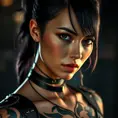 Allurning matte portrait of Cassandra Cain from Batman with tattoos, 8k, Highly Detailed, Alluring, Artstation, Bokeh effect, Sharp Focus, Volumetric Lighting, Concept Art by Stanley Artgerm Lau, Greg Rutkowski