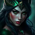 Alluring portrait of a beautiful Sivir from League of Legends in Green, Highly Detailed, Half Body, Bokeh effect, Photo Realistic by Stefan Kostic