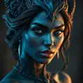 Matte portrait of the beautiful Nidalee in dark blue, 8k, Highly Detailed, Intricate, Realistic, Sharp Focus, Volumetric Lighting, Fantasy, Elegant by Stanley Artgerm Lau, WLOP, Stefan Kostic