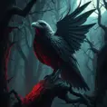 Raven in a haunted forest, Highly Detailed, Intricate, Gothic, Volumetric Lighting, Fantasy, Dark by Stanley Artgerm Lau