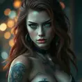 Alluring portrait of Katarina with tattoos, 8k, Highly Detailed, Artstation, Bokeh effect, Sharp Focus, Volumetric Lighting, Concept Art by Stanley Artgerm Lau, Greg Rutkowski