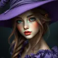 Matte portrait of a beautiful Kiki the witch with a purple hat, 4k resolution, Highly Detailed, Hyper Detailed, Beautiful, Sharp Focus, Fantasy by Stanley Artgerm Lau