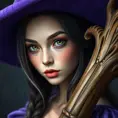 Matte portrait of a beautiful Kiki the witch with a purple hat, 4k resolution, Highly Detailed, Hyper Detailed, Beautiful, Sharp Focus, Fantasy by Stanley Artgerm Lau