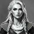 Black & White portrait of a beautiful Ciri from the Witcher 3, Highly Detailed, Beautiful, Elegant