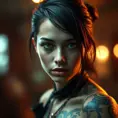 Matte portrait of Cassandra Cain with tattoos, 8k, Highly Detailed, Alluring, Artstation, Bokeh effect, Sharp Focus, Volumetric Lighting, Concept Art by Stanley Artgerm Lau, Greg Rutkowski