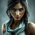 Matte portrait of a beautiful Lara Croft in white Assassin's Creed style, 8k, Highly Detailed, Intricate, Realistic, Sharp Focus, Volumetric Lighting, Fantasy, Elegant by Stanley Artgerm Lau, WLOP, Stefan Kostic