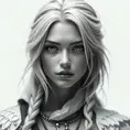 Alluring black and white matte portrait of a beautiful Ciri with a white background, 8k, Highly Detailed, Intricate, Half Body, Realistic, Sharp Focus, Volumetric Lighting, Fantasy, Elegant by Stanley Artgerm Lau