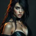 Alluring matte full body portrait of a beautiful Irelia wearing black leather, 8k, Highly Detailed, Intricate, Realistic, Sharp Focus, Volumetric Lighting, Fantasy, Elegant by Stanley Artgerm Lau, WLOP