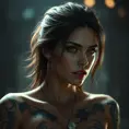 Matte portrait of a beautiful Alexandra Daddario with tattoos, 8k, Highly Detailed, Alluring, Artstation, Bokeh effect, Sharp Focus, Volumetric Lighting, Concept Art by Stanley Artgerm Lau, Greg Rutkowski