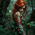 An beautiful fierce red headed Poison Ivy, Intricate, Half Body, Photo Realistic