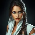 Matte portrait of a beautiful Lara Croft in white Assassin's Creed style, 8k, Highly Detailed, Intricate, Realistic, Sharp Focus, Volumetric Lighting, Fantasy, Elegant by Stanley Artgerm Lau, WLOP, Stefan Kostic