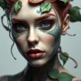 Matte portrait of a tattooed Poison Ivy, symmetrical face, 8k, Highly Detailed, Intricate, Artstation, Sharp Focus, Volumetric Lighting, Concept Art by Stanley Artgerm Lau, Greg Rutkowski