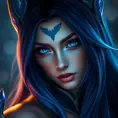 Alluring portrait of a beautiful Irelia from League of Legends in Blue, Highly Detailed, Half Body, Bokeh effect, Photo Realistic, Sharp Focus by Stefan Kostic