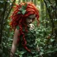 An fierce red headed Poison Ivy in an ivy forest, Intricate, Half Body, Photo Realistic