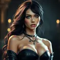 Alluring matte full body portrait of a beautiful Irelia wearing black leather, 8k, Highly Detailed, Intricate, Realistic, Sharp Focus, Volumetric Lighting, Fantasy, Elegant by Stanley Artgerm Lau, WLOP