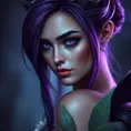 Alluring portrait of a beautiful Morgana from League of Legends in Purple, Highly Detailed, Half Body, Bokeh effect, Photo Realistic by Stefan Kostic