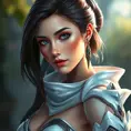 Alluring portrait of a beautiful Fiora from League of Legends in White, Highly Detailed, Half Body, Bokeh effect, Photo Realistic by Stefan Kostic