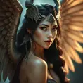 Alluring matte portrait of a beautiful Nidalee with wings, 8k, Highly Detailed, Intricate, Half Body, Realistic, Sharp Focus, Volumetric Lighting, Fantasy, Elegant by Stanley Artgerm Lau, Alphonse Mucha, WLOP