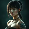 Matte portrait of Cassandra Cain with tattoos, 8k, Highly Detailed, Alluring, Artstation, Bokeh effect, Sharp Focus, Volumetric Lighting, Concept Art by Stanley Artgerm Lau, Greg Rutkowski