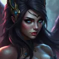 Alluring matte portrait of a beautiful Morgana from League of Legends in the style of Stefan Kostic, 8k, High Definition, Highly Detailed, Intricate, Half Body, Realistic, Sharp Focus, Fantasy, Elegant