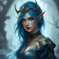 D&D concept art of gorgeous elven woman with blue hair in the style of Stefan Kostic, 8k, High Definition, Highly Detailed, Intricate, Half Body, Realistic, Sharp Focus, Fantasy, Elegant by Stanley Artgerm Lau, Luis Ricardo Falero